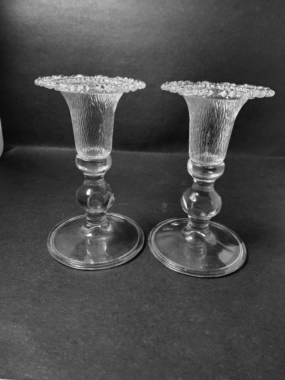 vintage set of 2 italian made artmark frosted tops candle holders